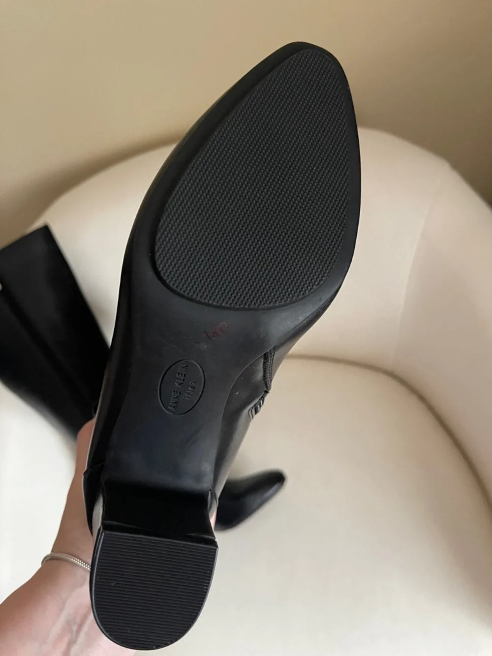 Anne Klein Black Mid-Calf Block Heel Boots with Ankle Strap - Picture 9 of 15